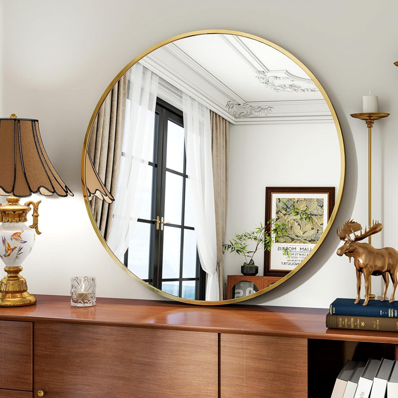 Round Bathroom Mirror, Modern Wall Mirror Round Bathroom Vanity Mirror For Bedroom, Living Room, Hanging Or Leaning, Gold