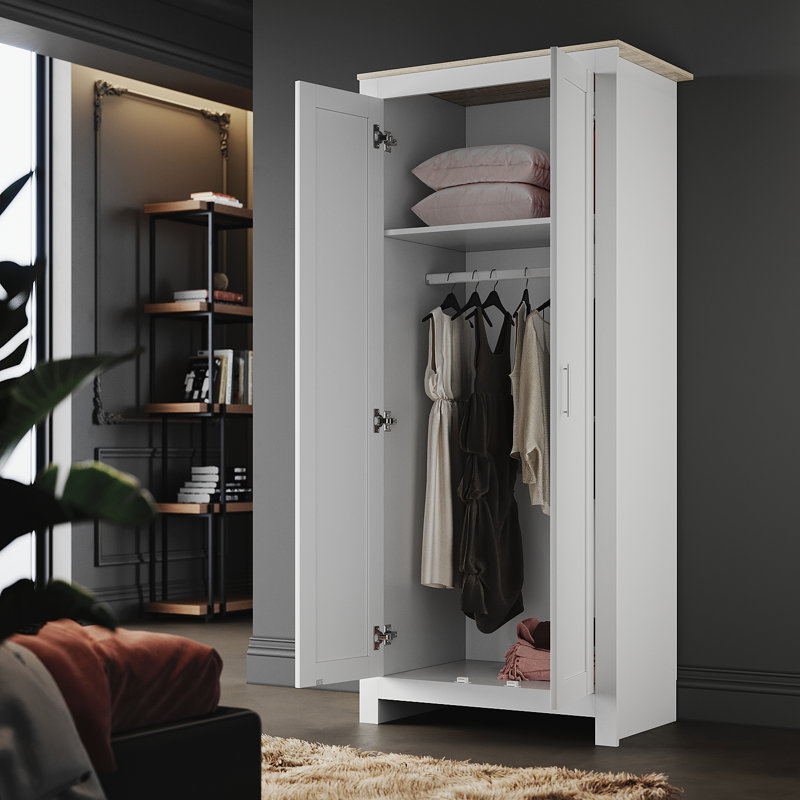 2 Door Manufactured Wood Wardrobe, White/Oak