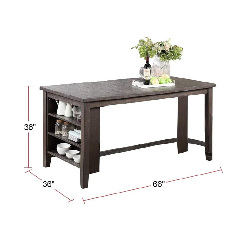 Table de salle à manger à hauteur de comptoir moderne et décontractée avec tablettes de rangement en bois