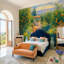 Papier peint mural représentant un verger méditerranéen, des orangers et un sentier de jardin ensoleillé.-871736144-871736159