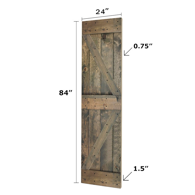 Panneau de bois massif peint avec trousse de quincaillerie d'installation, 24 po x 84 po x 1,5 po, Tonneau vieilli