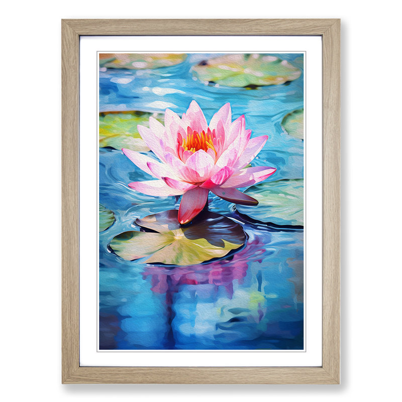 Water Lily Gestural No.2 - Single Picture Frame Print on Wood, Oak Framed, 46cm H x 34cm W