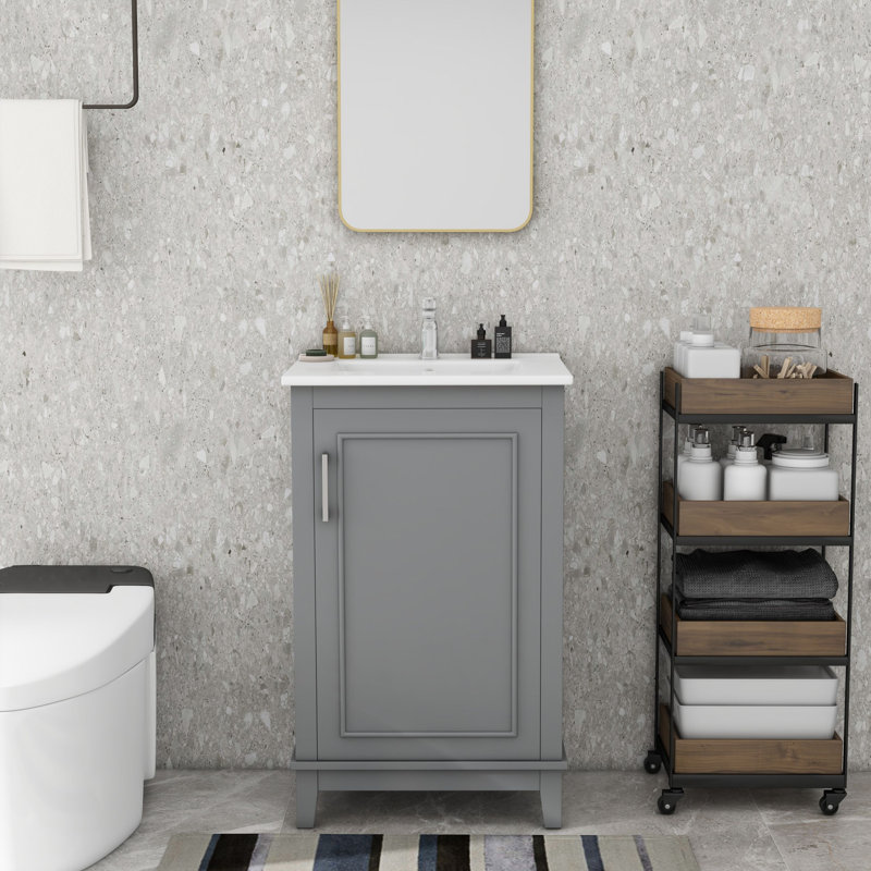 Meuble-lavabo simple avec plateau 20 po Jaivyon, Gris