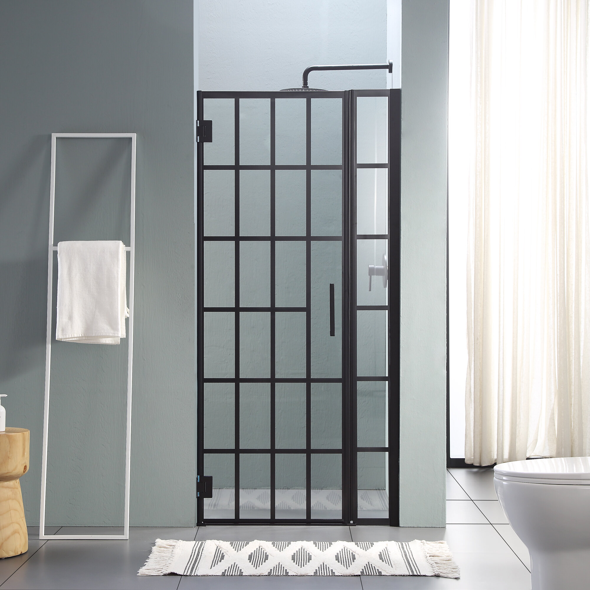 Lordear 40 W X 72 H Matte Black Semi-Frameless Hinged Shower