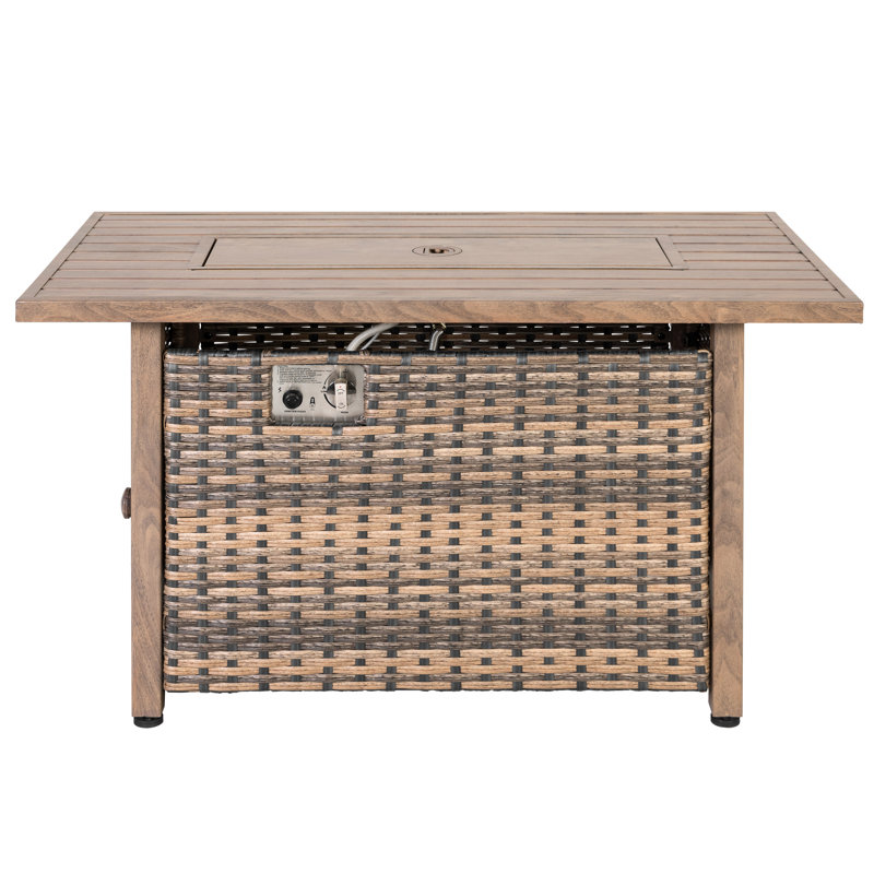 Nuu Garden 43'' Brown Rattan Gas Fire Pit Table with Glass Beads