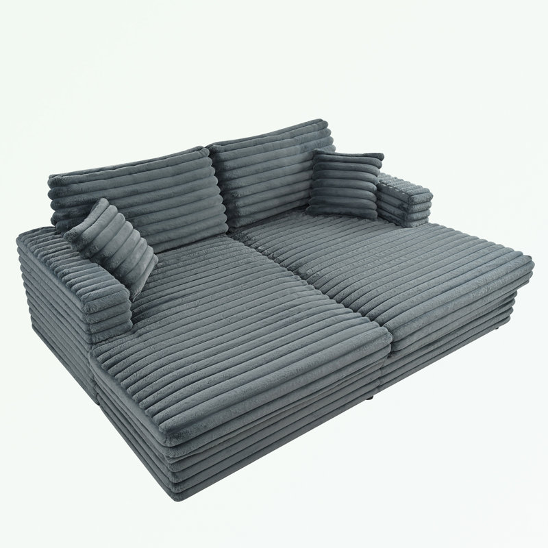 Causeuse en velours côtelé avec 2 coussins, Gris