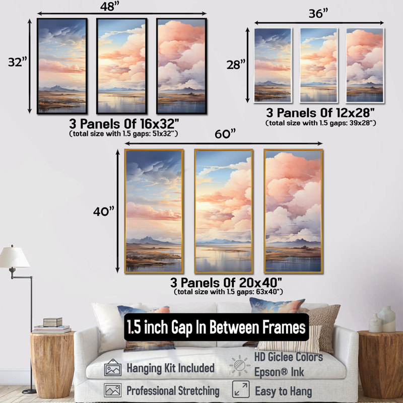 Fantaisie, ciel, paysage, minimalisme I, ensemble d'art mural, Cadre naturel flottant, H 28 po x l 36 po x P 1 po