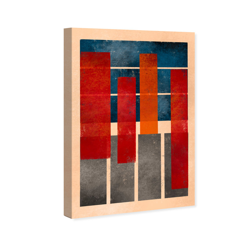 Abstrait abstrait et formes rouges - Peinture sur toile, H 54 po x l 36 po, Toile tendue