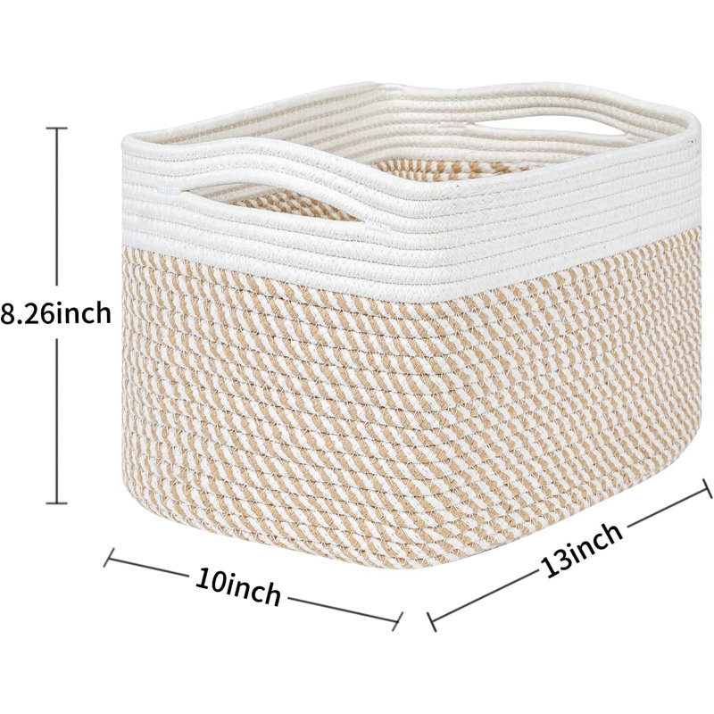 Off-White and Camel Cotton Rope Rectangular Storage Baskets, Set of 3
