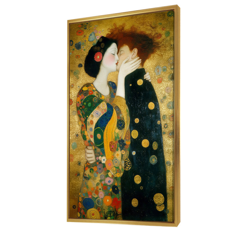 Impression intime sur toile, "Couple intime", H 60 po x l 28 po, Cadre flottant, Doré