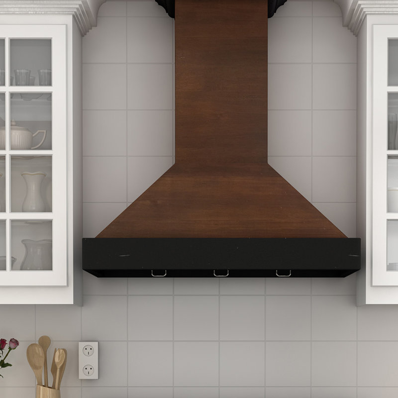 30" Wood 400 CFM Ducted Wall Mount Range Hood, Antigua/Walnut, 30" W