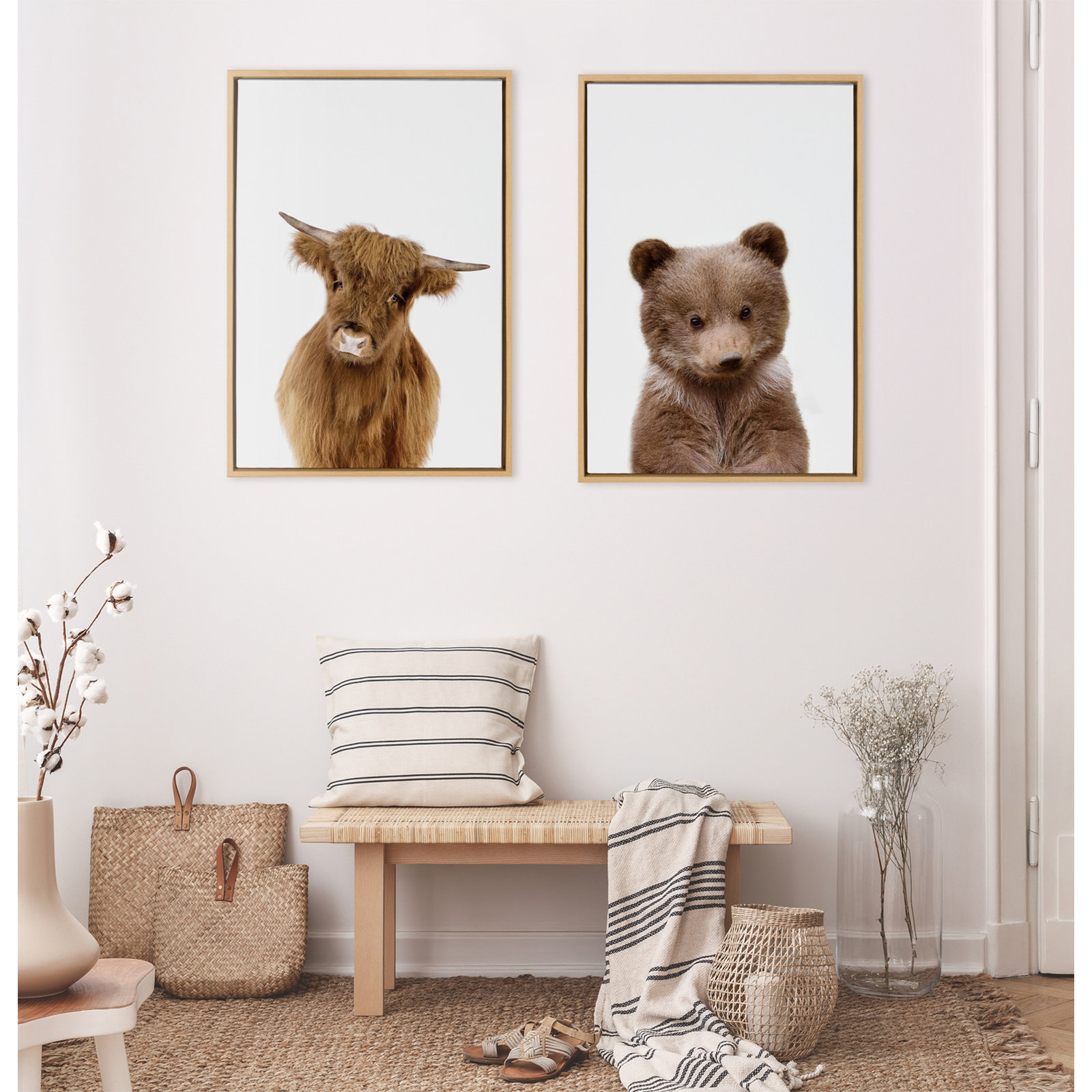 Baby Highland Calf Graphic Art on Canvas, Natural Framed, 23" x 33"