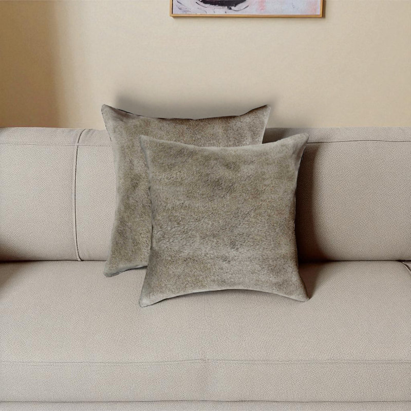 Ensemble de 2 coussins en cuir de vache 5 pouces Trio, Gris, Carré 17,74 po
