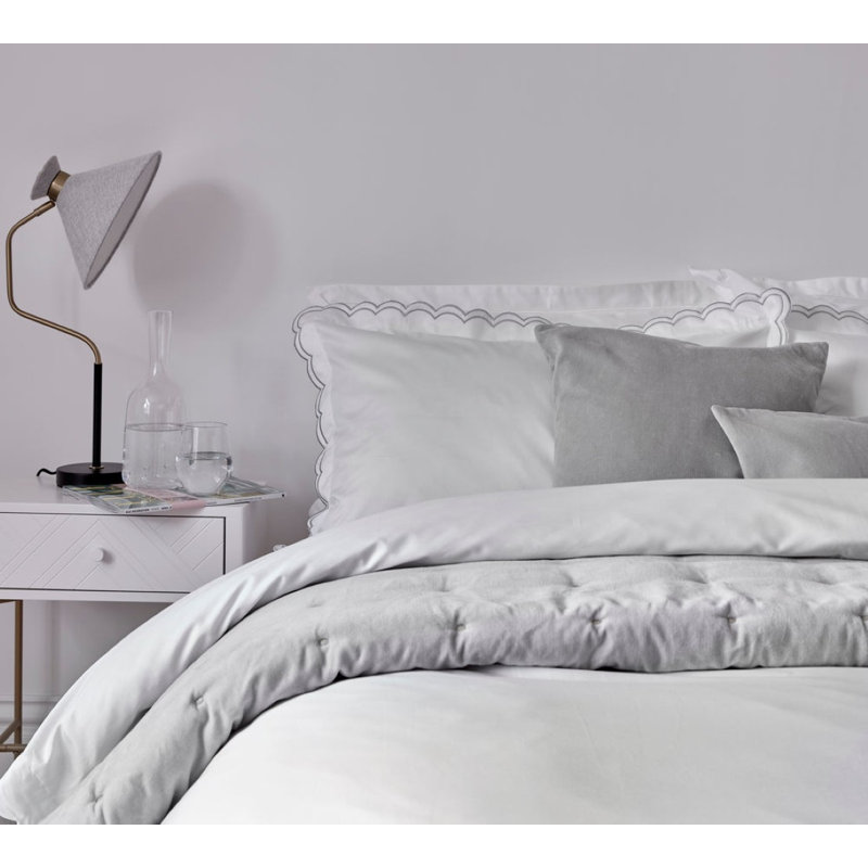 Scallop Edge Luxury Pillowcase Pair, White/Silver, Standard Pillowcase