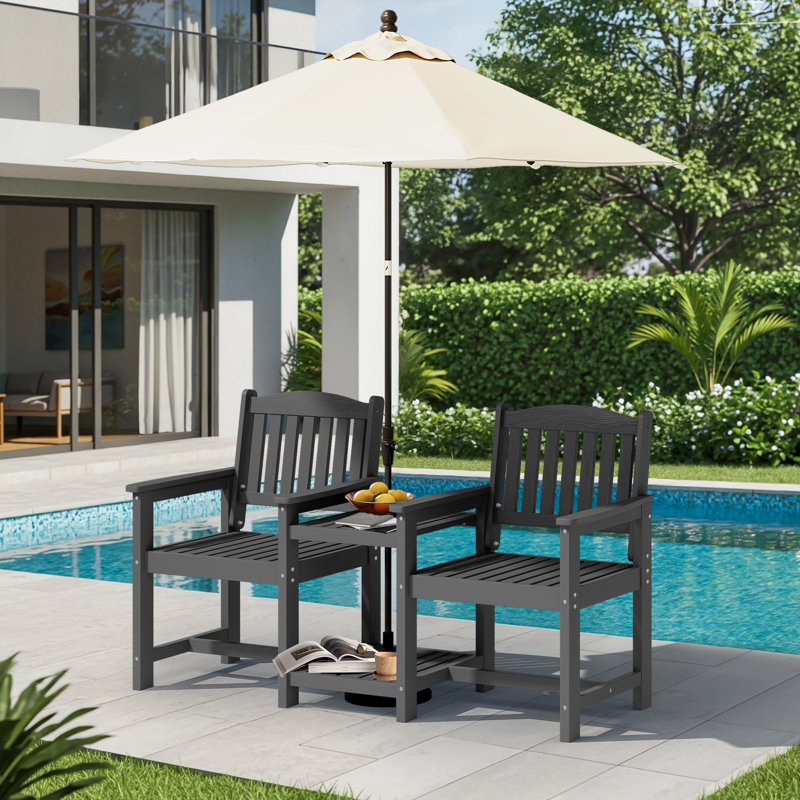 Chaise Adirondack d'extérieur en PEHD avec table double épaisseur, Gris