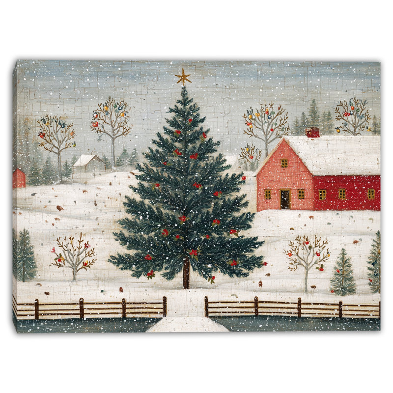 Art mural sur toile Folk Farm Christmas Tree, H 24 po x l 16 po