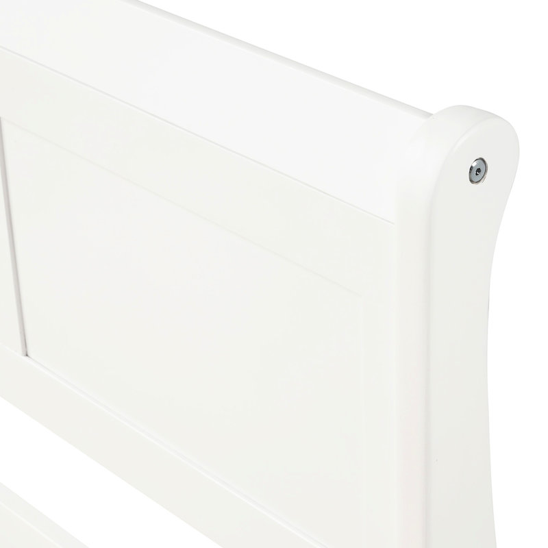 Structure de lit simple en bois massif avec tête de lit blanche et plateforme