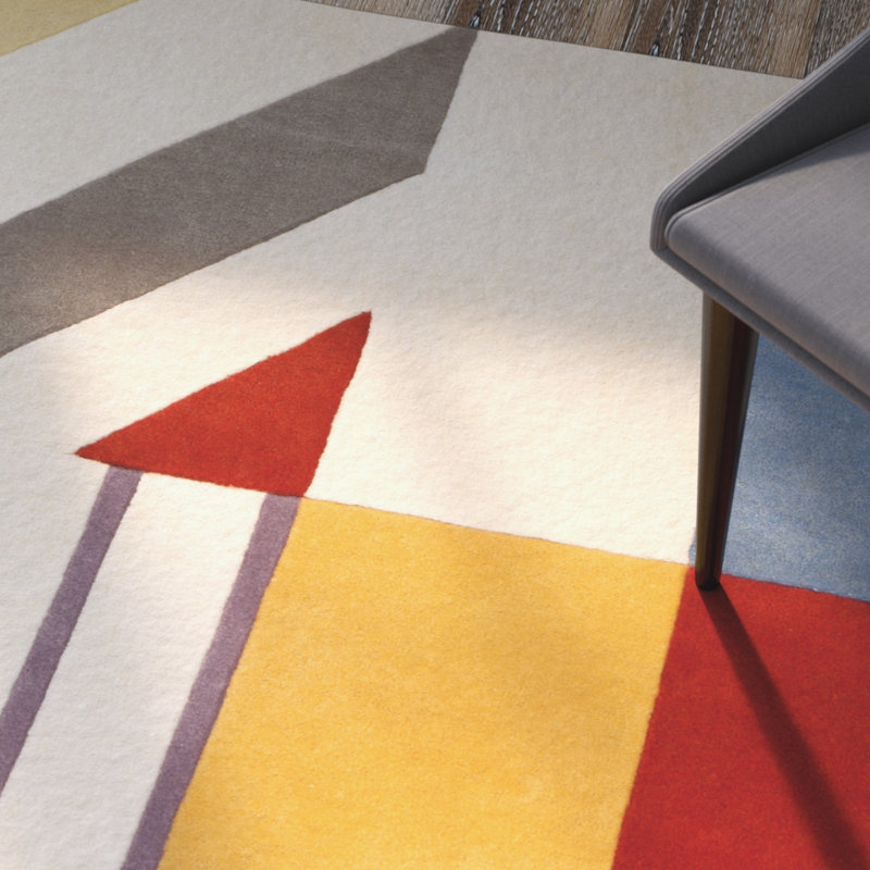 Tapis ivoire / bleu / rouge / jaune en laine touffeté à la main Tripoli, Tapis de couloir 2 pi 3 po x 9 pi
