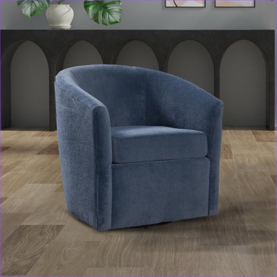 Fauteuil d'appoint pivotant de style tonneau Oaklynn, tissu performance bleu marine, fauteuil de confort pour adulte pour le salon et amp; Chambre à coucher