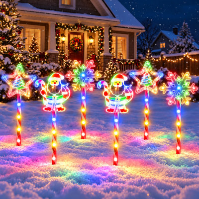 Weather Resistant Plastic Staked Christmas Santa Claus and Snowflakes Outdoor Lights