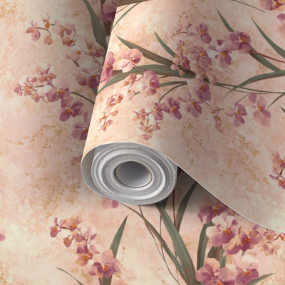 Papier de contact à peler et coller Papier orchidée douce, œuvre botanique, motif de branche gracieuse, auto-adhésif et amovible 24 po x 118 po (60 x 300 cm)