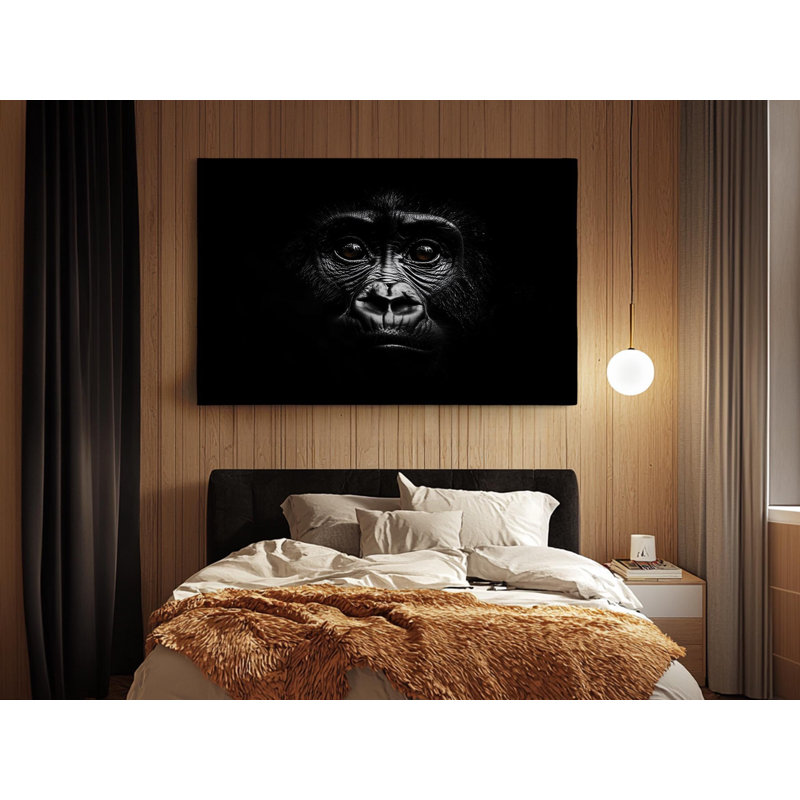 Reproduction sur toile de haute qualité, en noir et blanc, d'un chimpanzé - Art mural - Cadeau - décoration murale, reproduction d'art