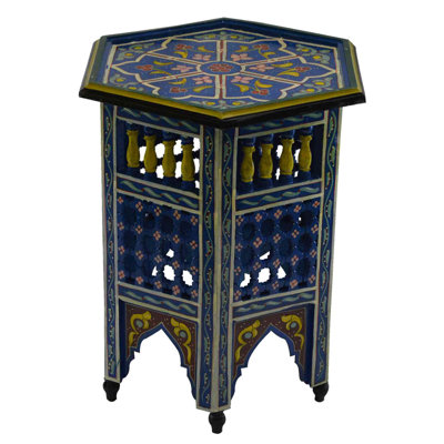 Handmade Moroccan Wood Table  Moucharabi Blue