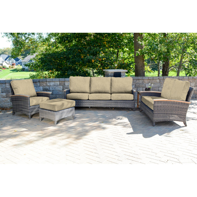 Bella Wicker Teak Outdoor Lounge Chair, Brown, Spectrum Sand Sunbrella® Plainweave