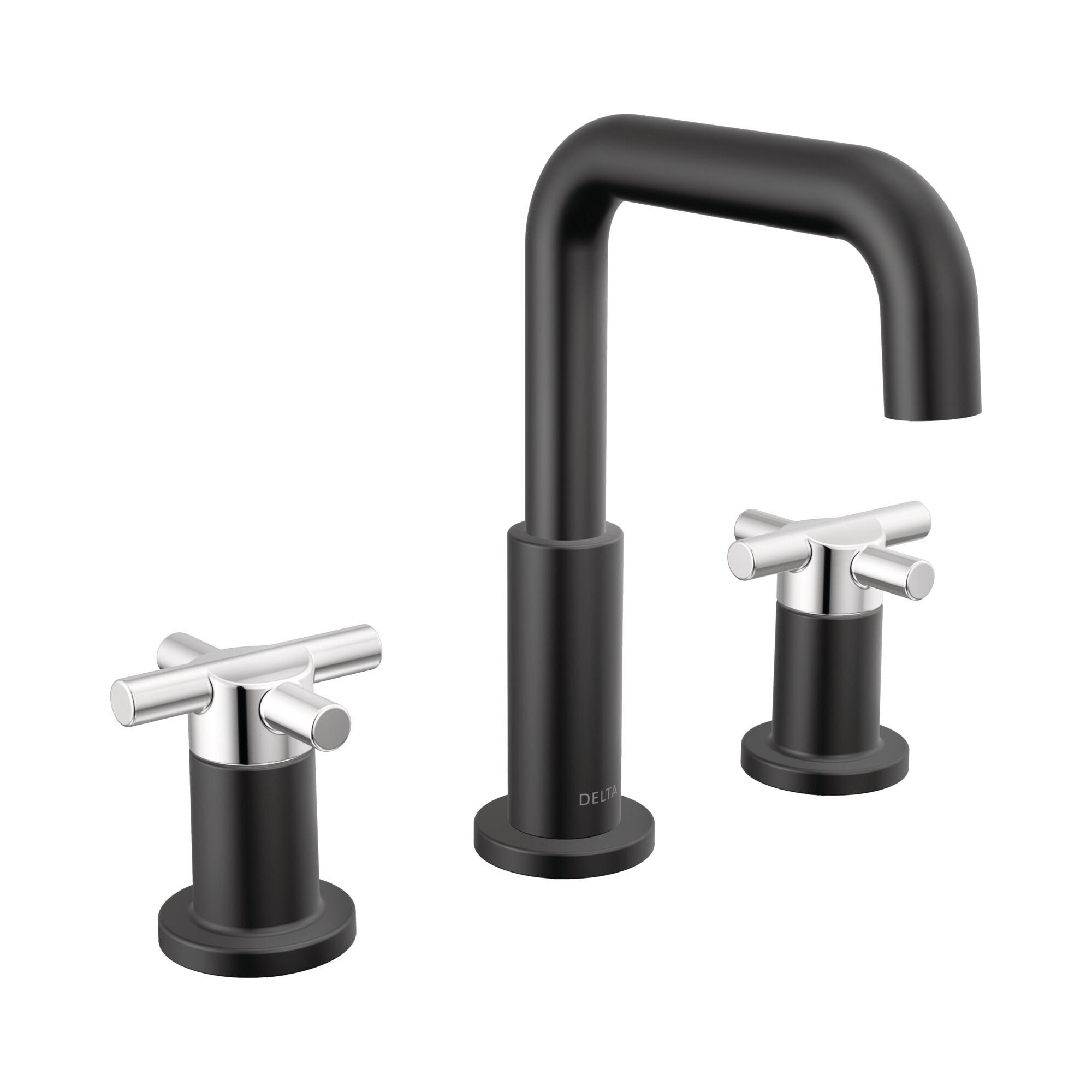 Nicoli Widespread Bathroom Faucet 3 Hole, 2-handle Bathroom Sink Faucet with Drain Assembly, Black/Chrome