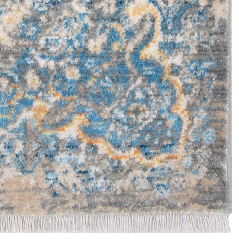 TAPIS BEIGE EN POLYESTER - Rectangle | Gris bleu | Conception orientale, tapis à faible épaisseur faits à la machine pour le salon, la chambre à coucher