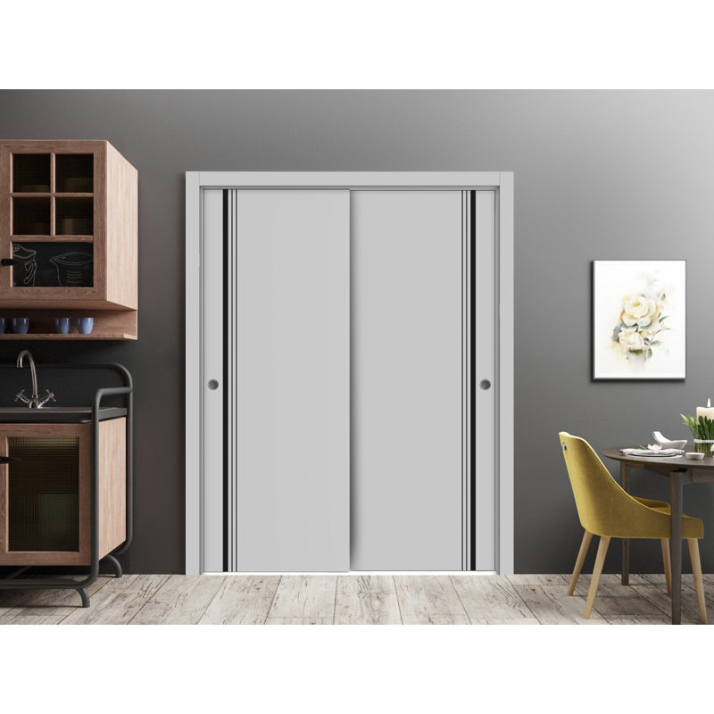 Solid Manufactured Wood Panelled Wood Finish Sliding Closet Doors, Grey Matte, 60" x 96"