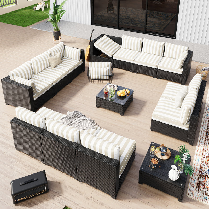 Mobilier d'extérieur à chaises longues entièrement assemblé, ensemble de conversation pour 12 personnes