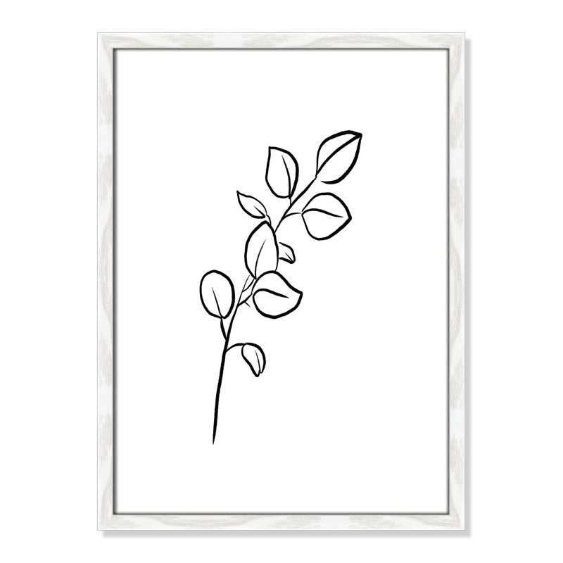 Fleurs simples 3 - reproduction de dessin, Papier avec cadre en bois blanc, H 23 po x l 17 po x P 0,75 po