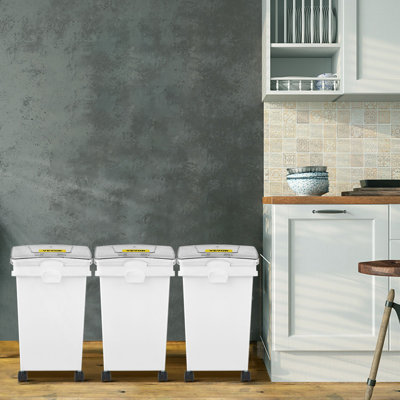 Bac à ingrédients, bac de rangement pour ingrédients d'une capacité de 5,2 gallons, 3 pièces / ensemble, bacs à farine en PP sur roulettes, bac à ingrédients avec tablette blanche et couvercle coulissant, bacs de rangement commerciaux