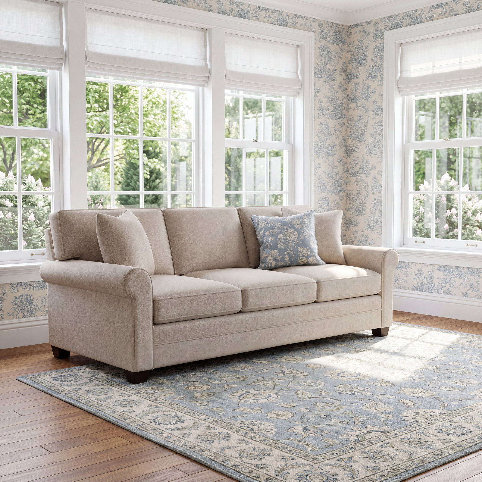Bedford 86'' Upholstered Sofa, Black Finish, Green and Blue Stripe; 0252-54