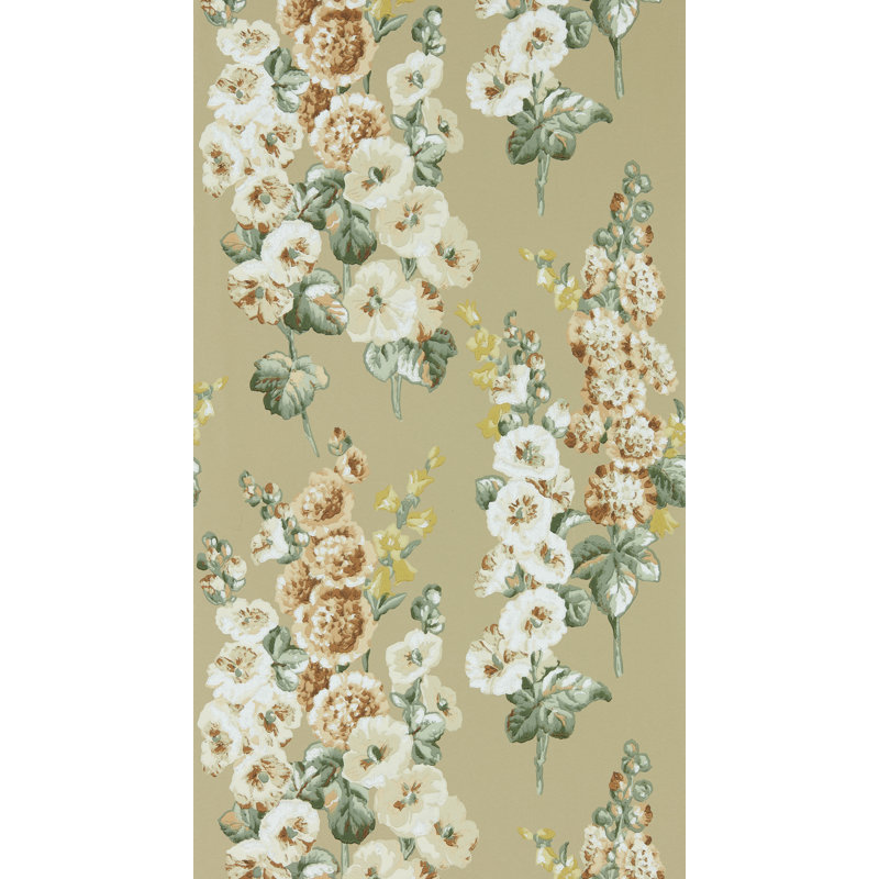 Hollyhocks Wallpaper, Gold Metallic/Tan