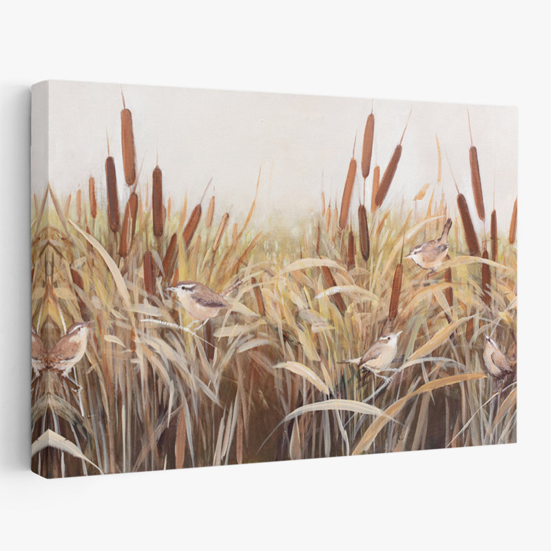 Animaux et oiseaux murmurant des quenouilles, H 40 po x l 60 po