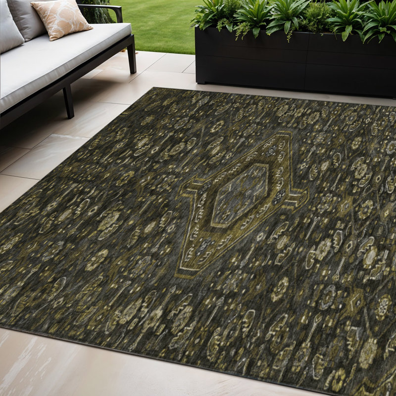 Tapis intérieur lavable à médaillon gris anthracite 5 pi x 8 pi
