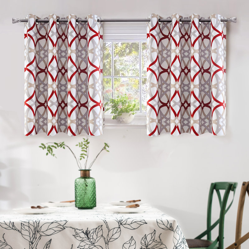 Rideaux occultant géométrique Hamble, Rouge / Gris, L 52 po x L 36 po