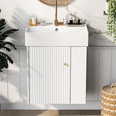 21.6Inch Floating Bathroom Vanity - Ceramic Sink, Right Storage, Modern Taste 21.6" With Side Modern, Space Saving Bath