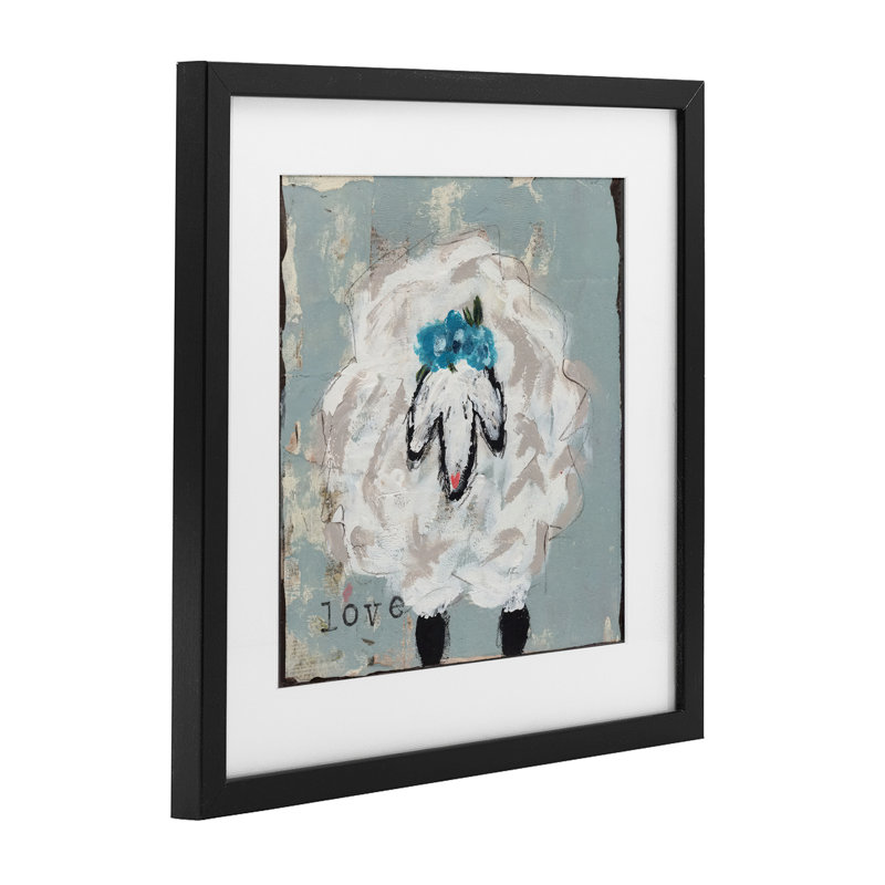 «Love Is Kind Sheep», reproduction sous verre encadrée, design par Cassandra Cushman, H 16 po x l 16 po, Cadre noir minuit