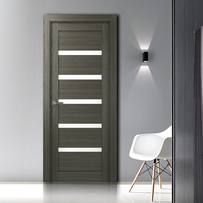 Porte en bois manufacturé et verre Leora, 35,875 po x 83,23 po, Chêne gris, Oui