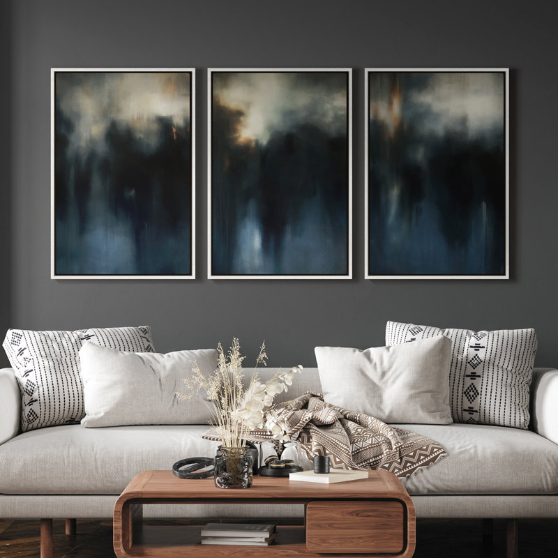 Art mural encadré sur toile - Paysage abstrait Moody avec formes douces et floues - 16 po x 24 po x 3 pièces, 24 po x 36 po x 3 pièces