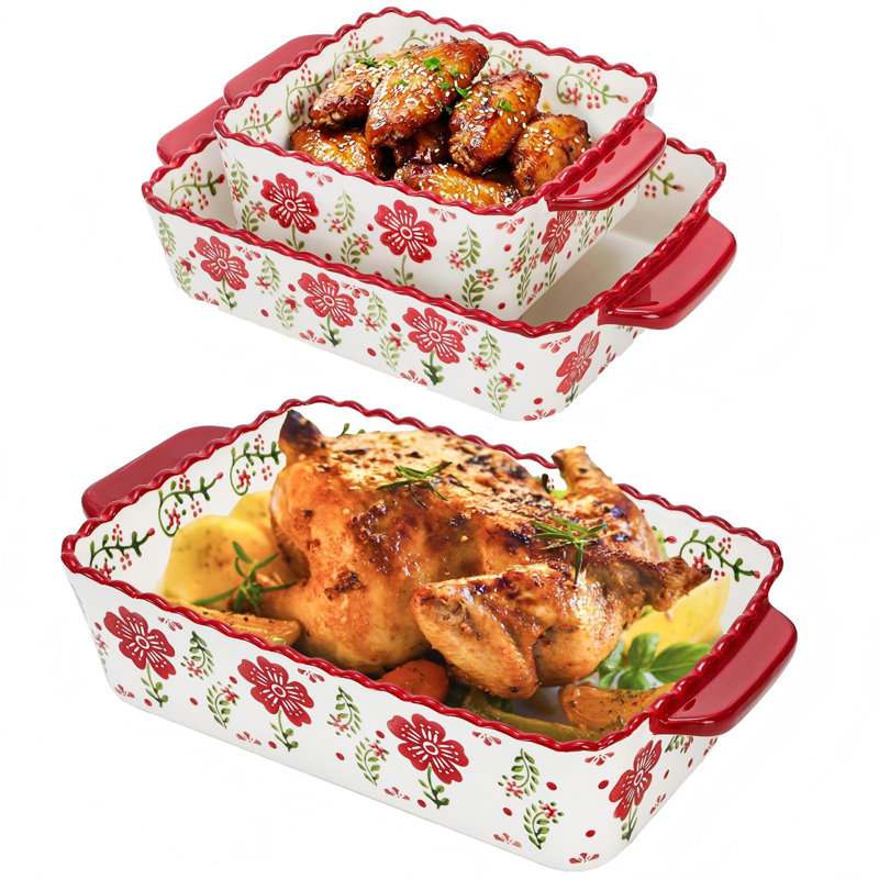 Rectangular Ceramic Baking Dishes, 3 Pack (Red)