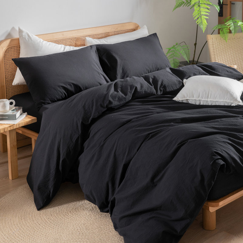 BESTOUCH Duvet Cover Set 100% Washed Cotton Linen Feel Lightweight, Oversized Queen Duvet Cover + 2 Queen Pillowcases