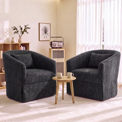  360° Swivel Linen Accent Armchairs With Thick Padding & Skirted Base (Set of 2)