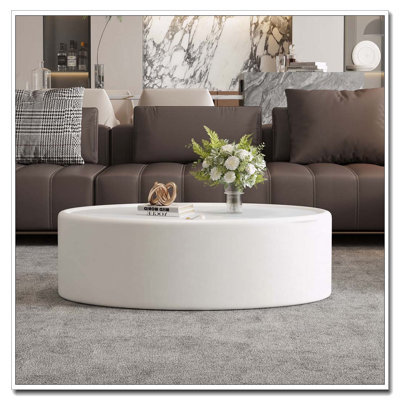 Table basse 33,46 pouces avec rangement ovale caché et revêtement en cuir de qualité supérieure