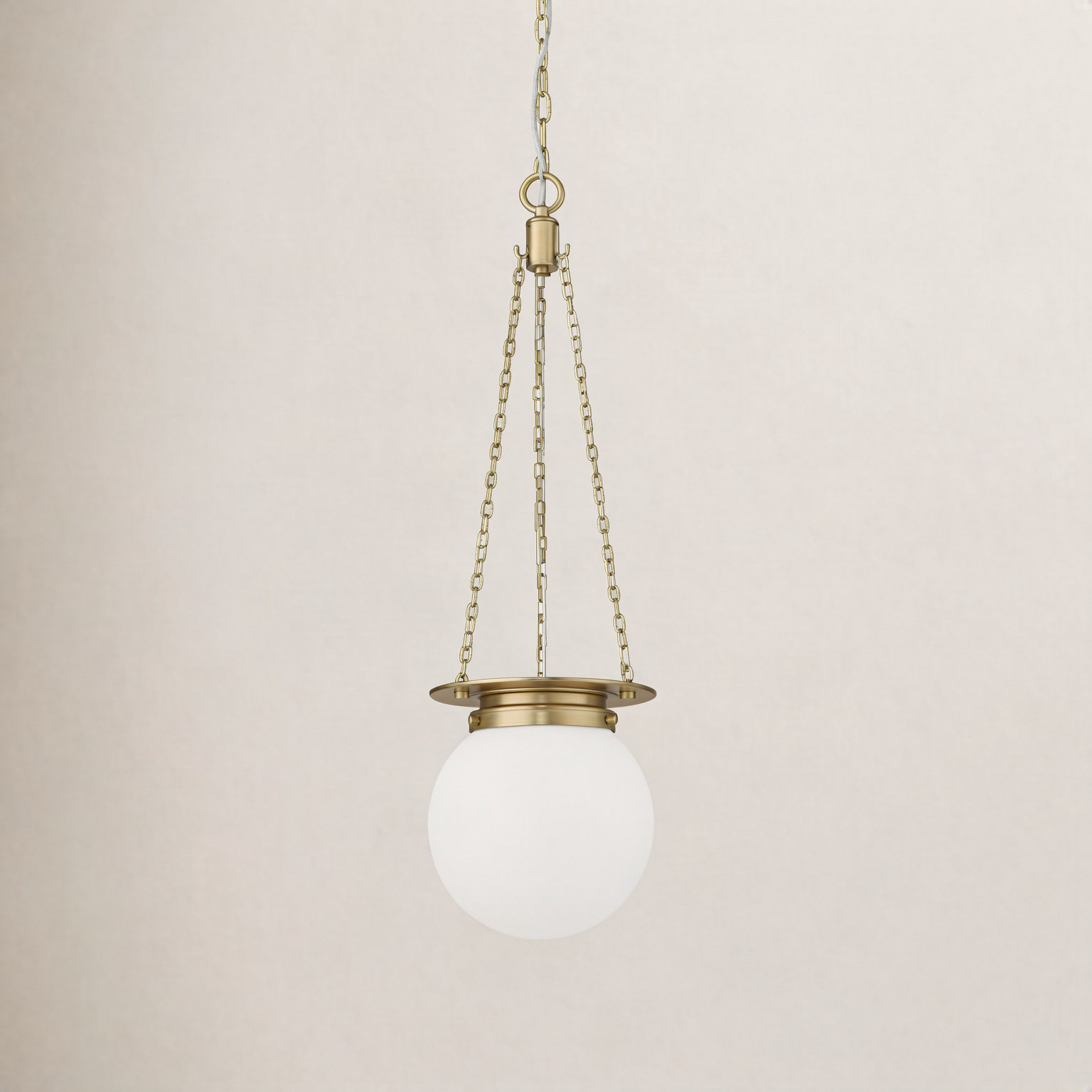 Zella Single Light Glass Dimmable Pendant, Heritage Brass, White, 82.75" H x 9" W x 9" D