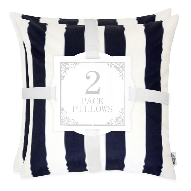 Striped Outdoor Reversible Throw Pillow, Navy, 14" x 20"