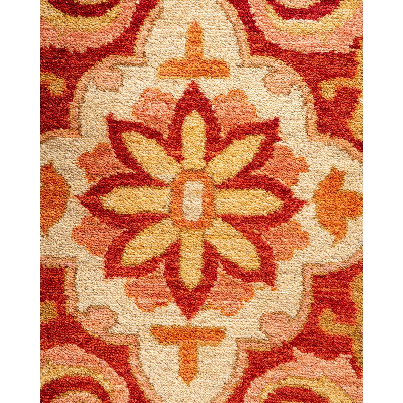 Tapis orange noué à la main de conception unique 10 pi 1 po x 14 pi 3 po Verilea Mogul